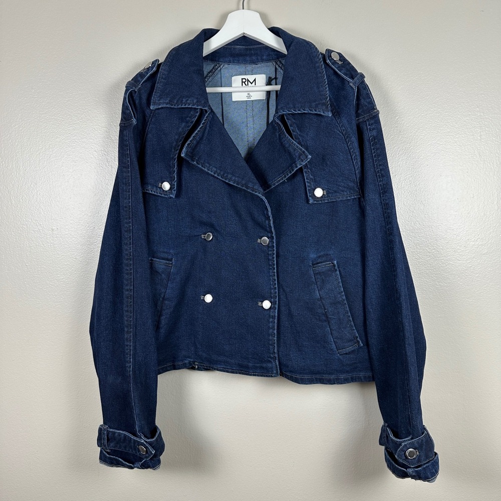 Rebecca Minkoff Women's XL Denim Jacket Dark Blue Double Breasted Blair Wash NEW